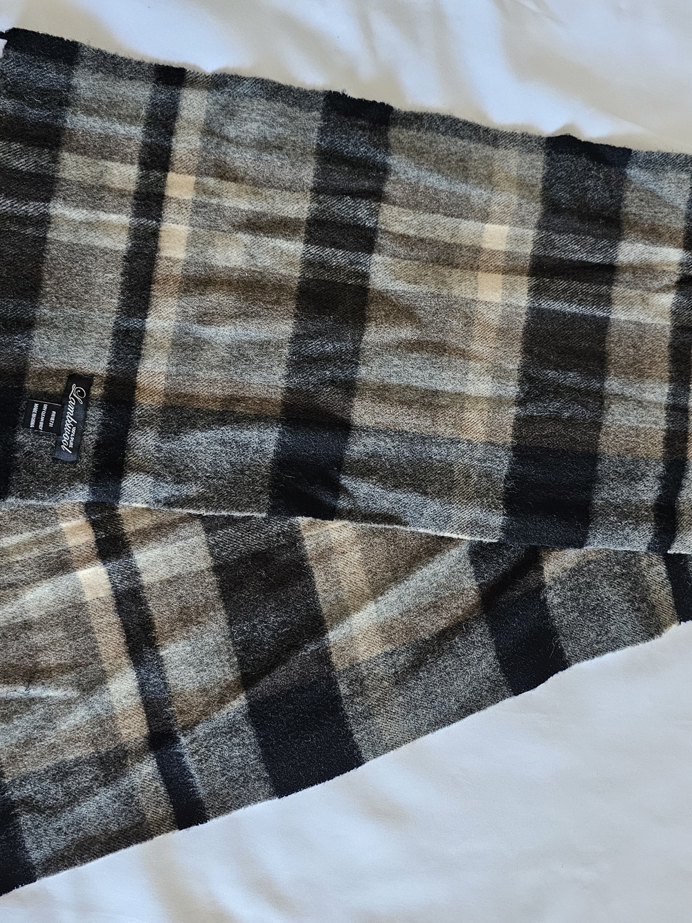 Lambswool Blend Men's Plaid Scarves - Gray & Black